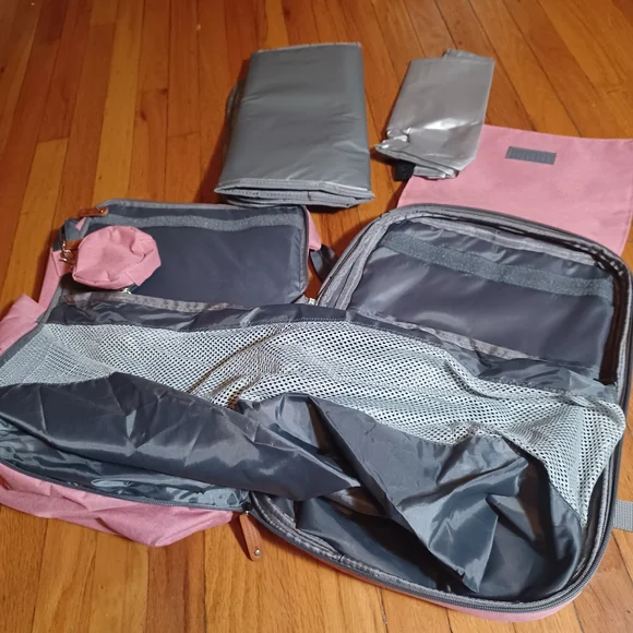 Baby Diaper Changing Pink Backpack With Grey Accents - Picture 5 of 7